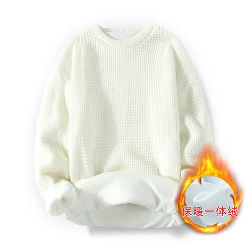 saferido Harajuku Grandpa Knitted Sweater Vintage Retro Clothes Men Black White Winter Korean Streetwear Hip Hop Plus Velvet