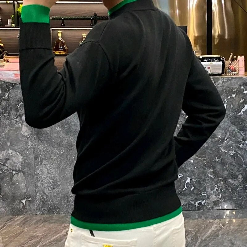 Autumn Winter Casual Men's Sweater Long Sleeve Slim Knitted Pullovers Fashion Contrast Crew Neck Knitted Pullover Men Clothing