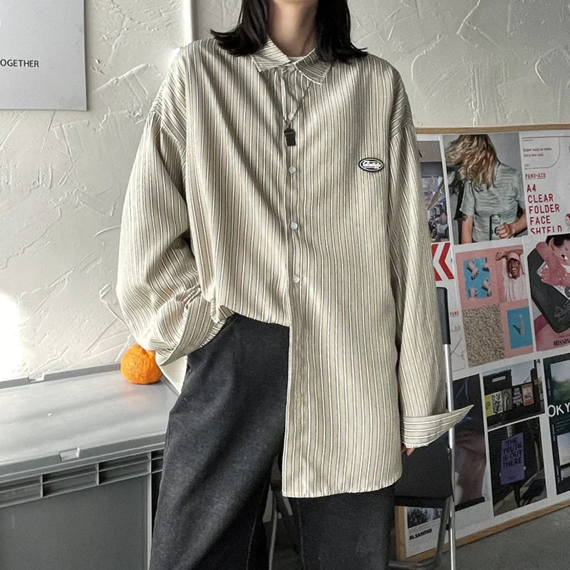 saferido Korean style casual Hawaiian shirt on long sleeve striped fashion streetwear shirts hombre shirt db60sh men's clothes