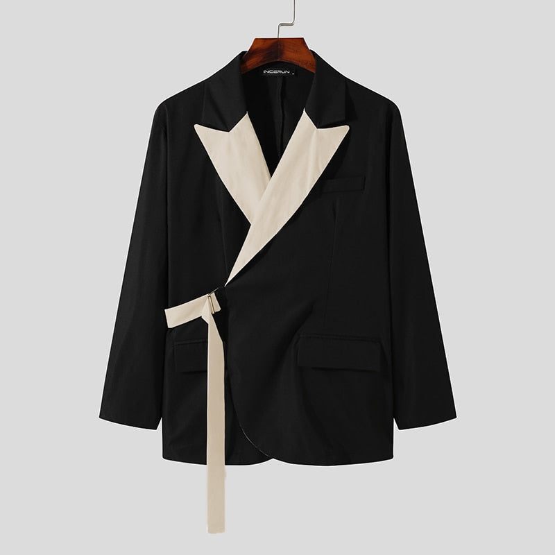 Tops Korean Style Stylish New Men's Suits Casual Streetwear Stitching Color Suits Fashion Long-sleeved Blazer S-5XL