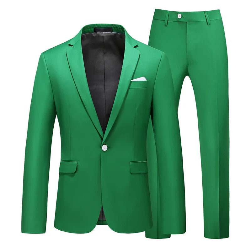 Men's Suit Jacket with Pant Slim Fit Formal Clothing Business Work Wedding Tuxedo Set Blazer Trousers White Pink Red Suits Man