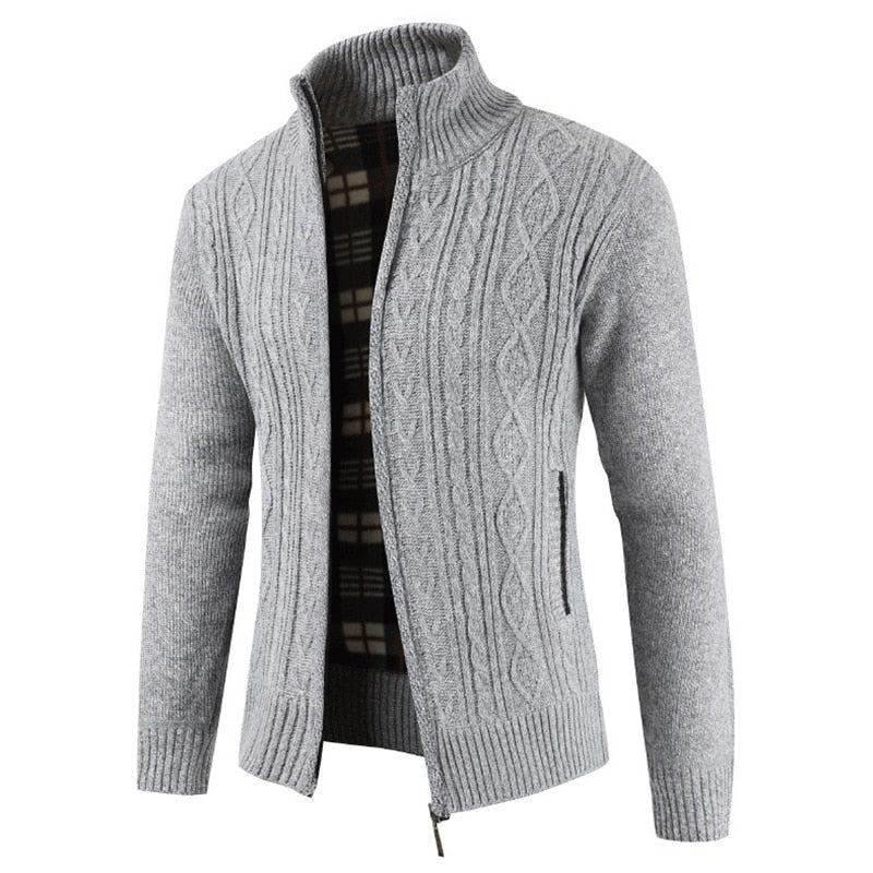 Autumn Winter Mens Sweater Fashion Brand Casual Sweater Stand Collar Cardigan Men Striped Slim Knitted Men's Sweatercoat