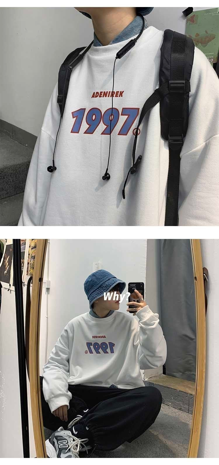 Spring Men Casual Sweatshirts Harajuku 1997 Printed Men Oversized Hoodies Korean Man Casual Loose Pullovers
