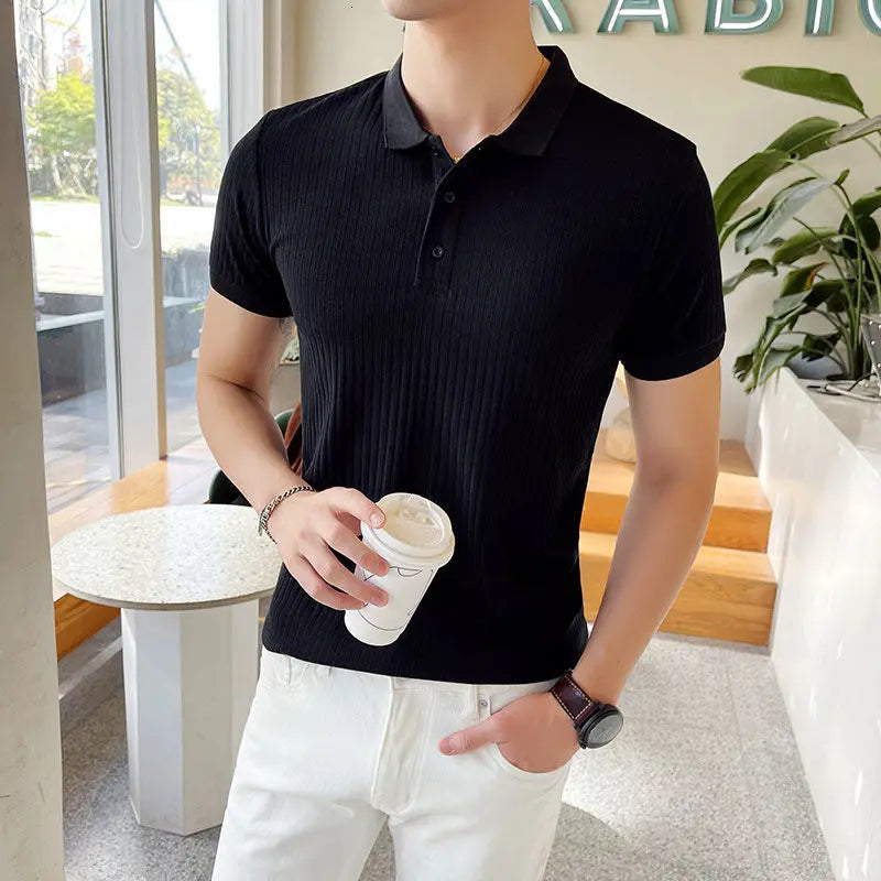 saferido Summer Men's British Style Slim Fit Knitting Tshirt Social Business T Shirt Streetwear Solid Color Clothes T-shirt M-3XL