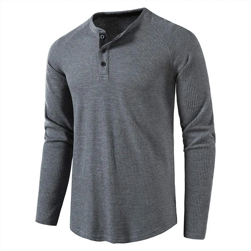 saferido New Henley Collar Tshirt Men Long Sleeve Slim Fit Solid Color Spring Autumn Casual Tops Tees Mens Cotton Full T Shirts Man