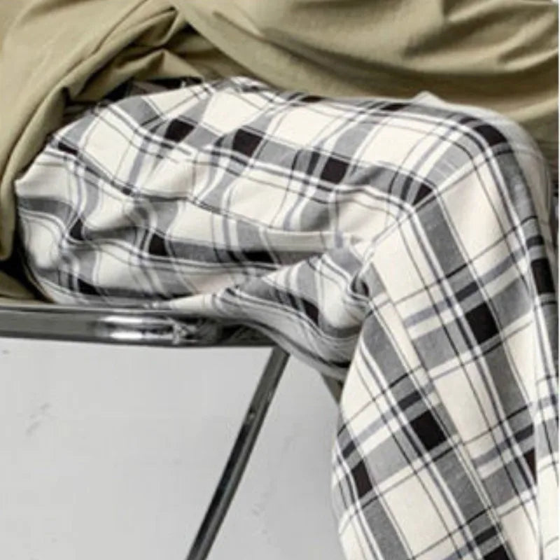 Men Pants Plaid Loose Comfortable Retro Casual All-match Elastic Waist Chic Wide Leg Trousers Fashion Streetwear Korean Style