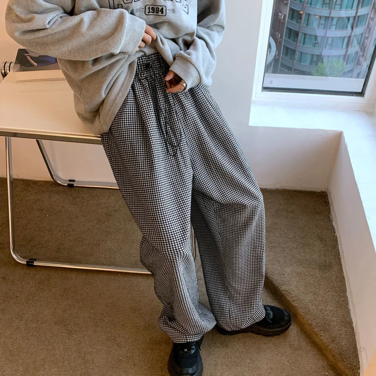 saferido Men's Loose Casual Cargo Pants Neutral Streetwear Oversized Straight-leg Trousers Elastic Waist Jogger Sweatpants M-2XL