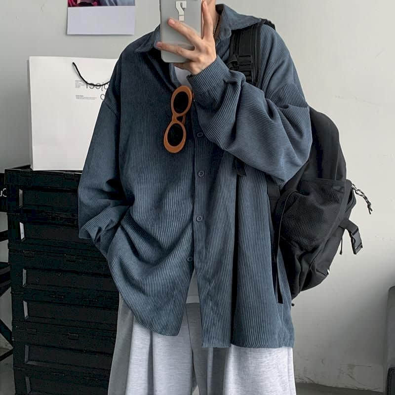 saferido Men's shirt casual Korean ruffian handsome corduroy jacket trend Harajuku all-match Hong Kong style autumn long-sleeved shirt