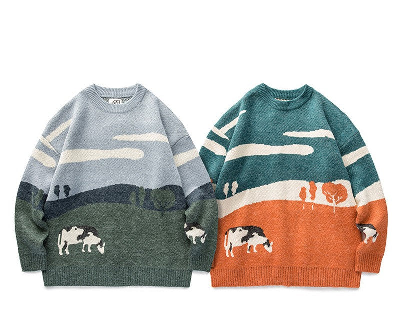 saferido Harajuku vintage rabbit ugly sweater streetwear pullover men super cute anime knitwear sweating video hip hop grandpa sweater