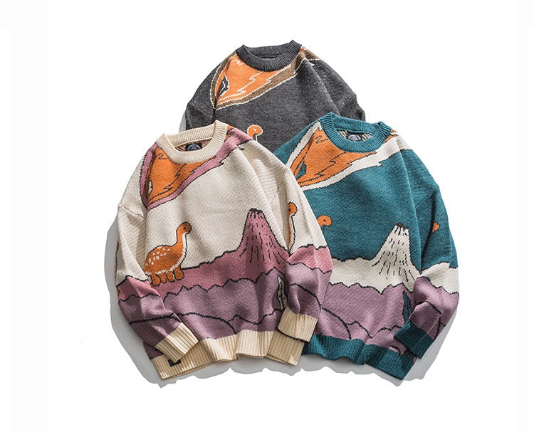 saferido Harajuku vintage rabbit ugly sweater streetwear pullover men super cute anime knitwear sweating video hip hop grandpa sweater