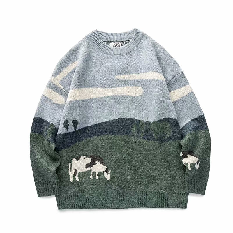 saferido Harajuku vintage rabbit ugly sweater streetwear pullover men super cute anime knitwear sweating video hip hop grandpa sweater