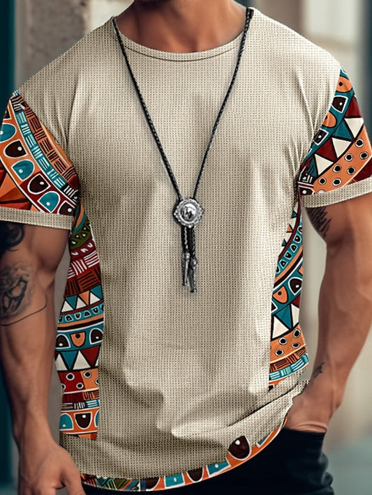 Men's T shirt Tee Tee Top Tribal Crew Neck Street Vacation Short Sleeves Clothing Apparel Designer Ethnic Style Basic