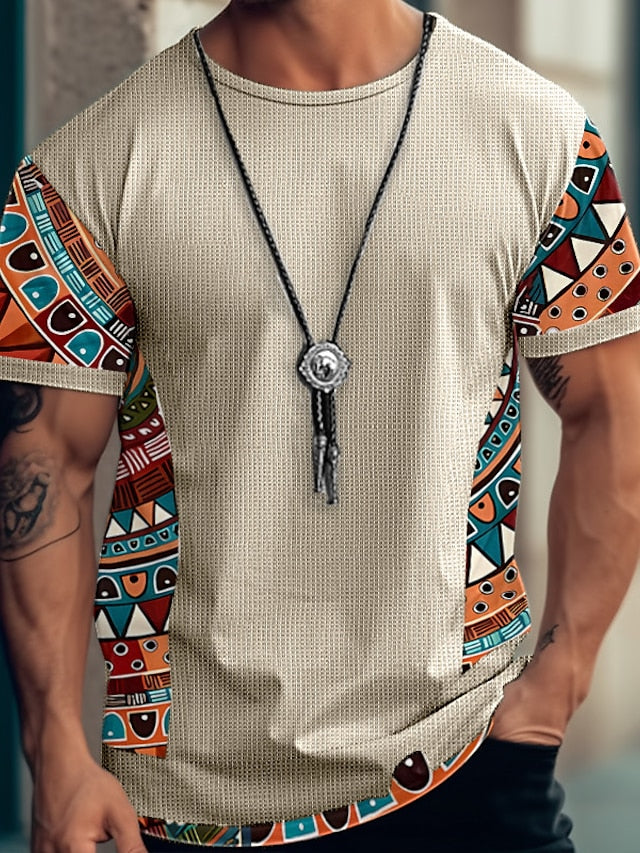 Men's T shirt Tee Tee Top Tribal Crew Neck Street Vacation Short Sleeves Clothing Apparel Designer Ethnic Style Basic