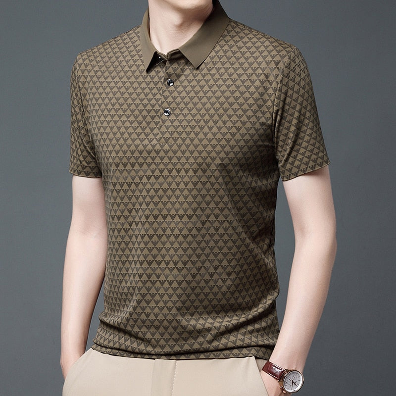 Mens New Casual Lapel T-shirt Summer Thin Slim Fit Good Quality Figure Polo Shirts Breathable Soft Business Polos Tops