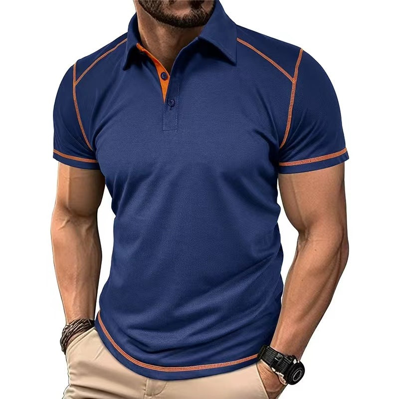 Summer Men's Lapel Polo Clothes Contrast Color Polo Shirt European and American T-shirts for Men