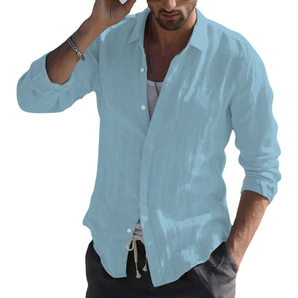 saferido -shop men’s fashion Pure Cotton Solid Color Long-Sleeved Shirt Men's Youth Casual Cardigan Shirt Men's Coat Promotion