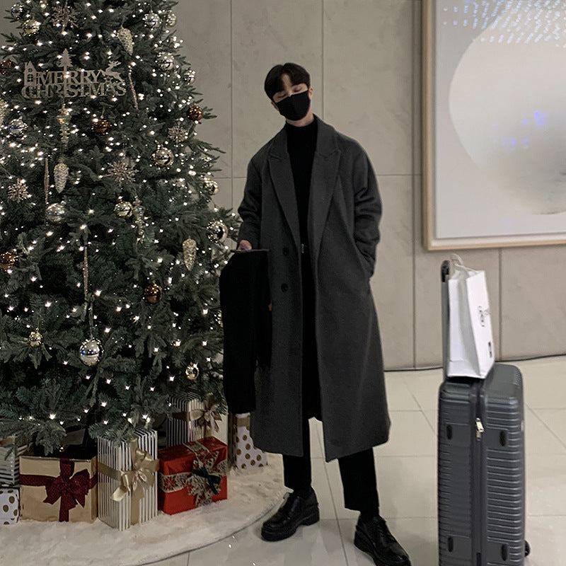 saferido frat outfits Woolen Coat 2024 New Men's High-Grade Winter Thickened Long over-the-Knee Korean Woolen Coat