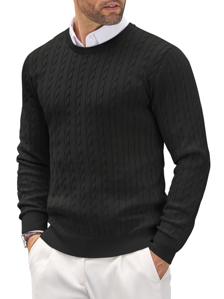 saferido -shop old money outfits men Autumn and Winter New Men's round Neck Knitted Sweater Slim-Fit Long-Sleeved Twisted Solid Color Simple Knitted Bottoming Shirt Men