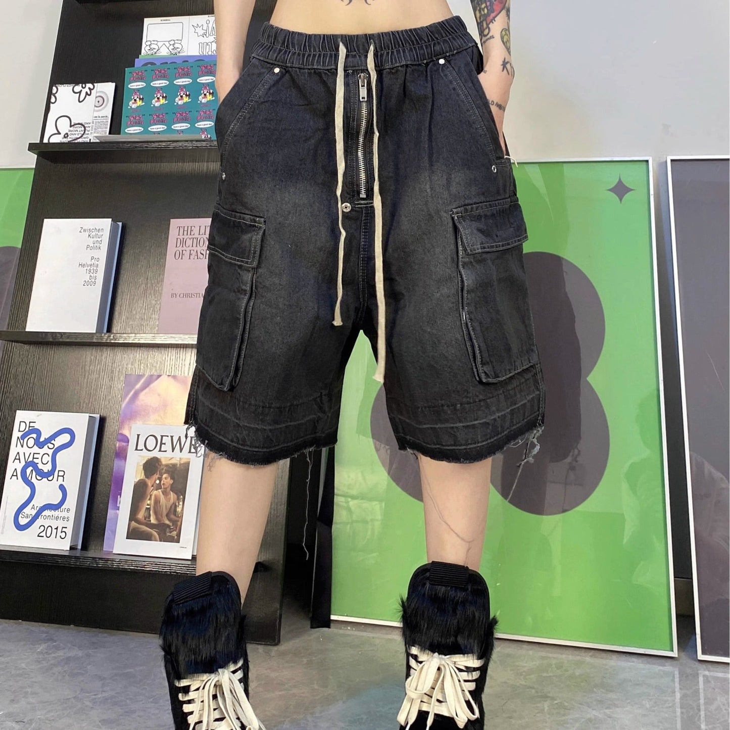 saferido jorts mens outfits 2024 American Retro Washed Workwear Denim Shorts Men's and Women's Summer Thin Straight Men's Shorts