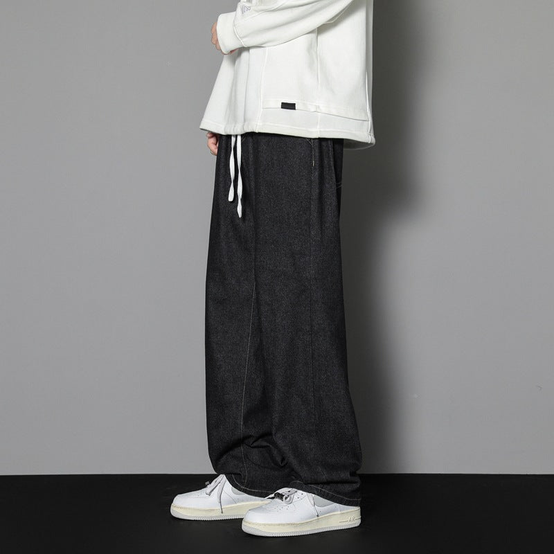 saferido -shop black men fashion urban Clean and Comfortable Trendy Season Men's New Jeans Loose Straight Casual Youth Hong Kong Style Cropped Pants All-Matching