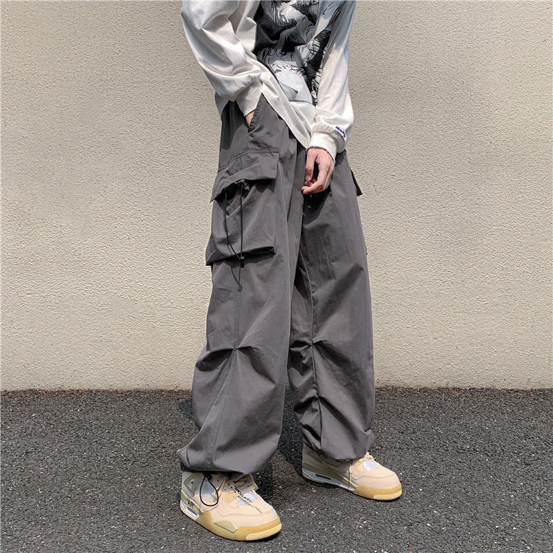 saferido boy outfits Multi-Pocket Workwear Casual Wide-Leg Pants Men's Spring and Autumn Hip Hop Ins Loose Straight Ankle-Length Pants