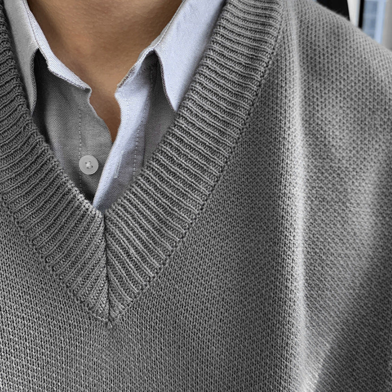 saferido -shop mens fall fashion Spring Wool Vest Korean Style Handsome Solid Color V-neck Sleeveless Knitted Vest New All-Match Sweater Waistcoat