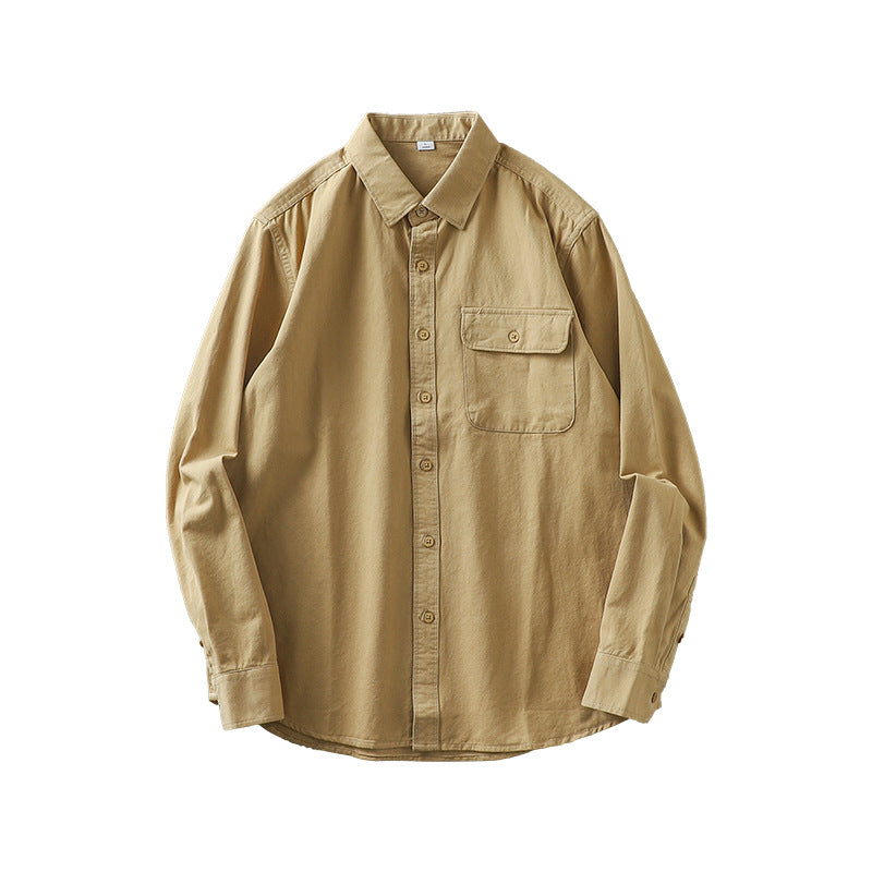 American heavyweight work shirt long sleeve men's spring and autumn pocket high-grade white shirt jacket free ironing anti-wrinkle tide