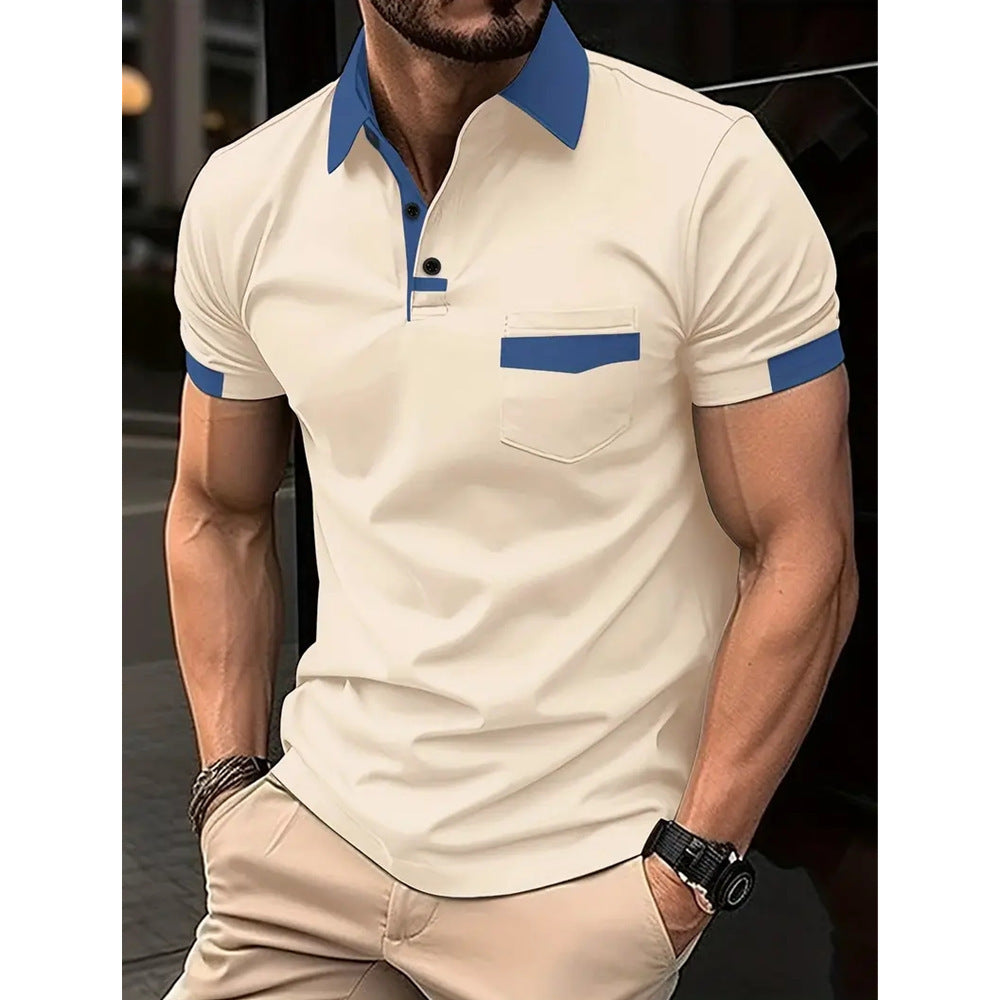summer men's color matching pocket POLO shirt sports polo shirt