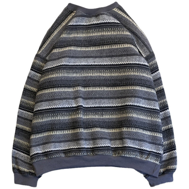 saferido -shop boy outfits Hong Kong Style Retro Striped Sweater Men's Autumn and Winter New Ins Trendy Korean Style Loose Couple Pullover Color Matching Sports Jacket
