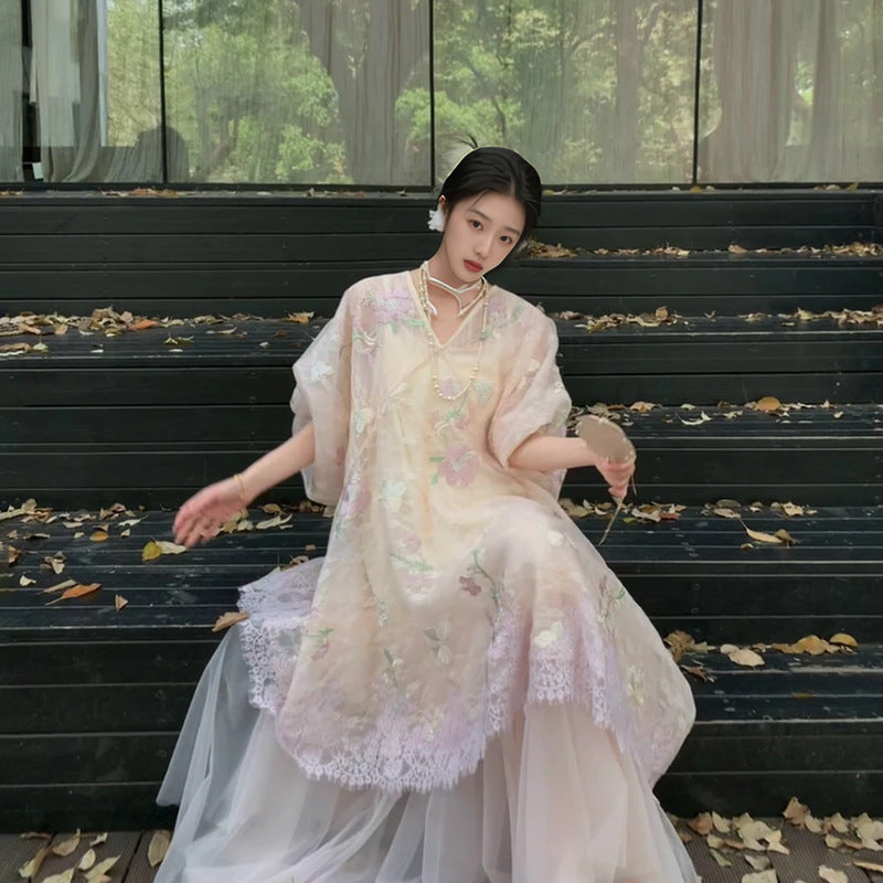 spring and summer high-end new national style embroidery embroidery lace light luxury suspender dress two-piece set N4001