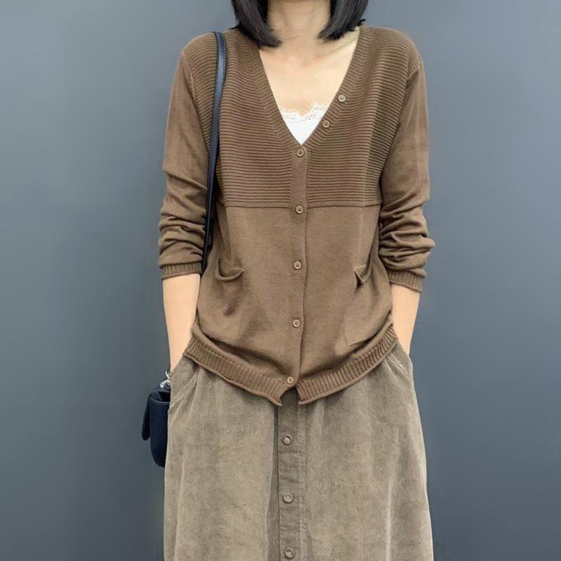 spring and autumn new Korean version of women's clothing loose and thin literary solid color long-sleeved knitted cardigan thin sweater jacket