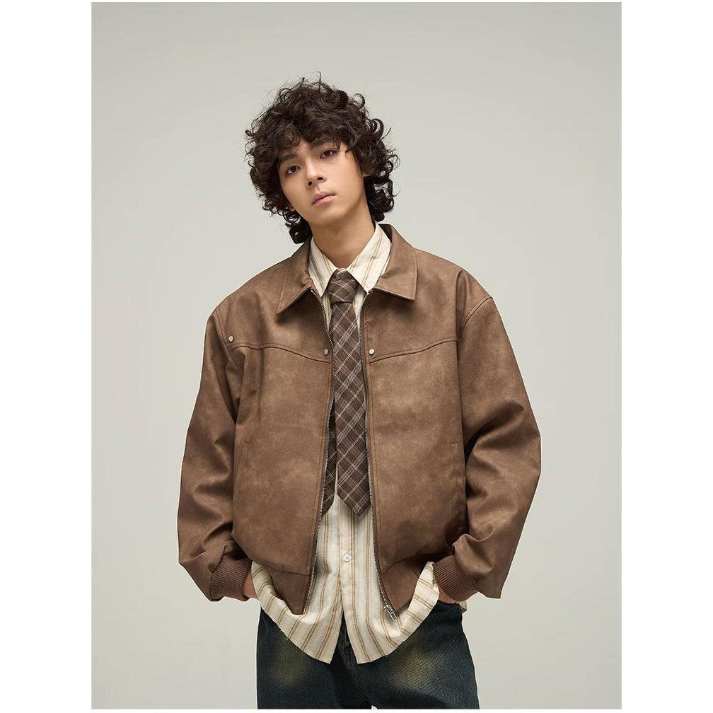 saferido      -shop mens fashion Spring and Autumn American Retro Distressed Brown Leather Jacket Men's Fashionable Ins High-Grade Cleanfit Jacket