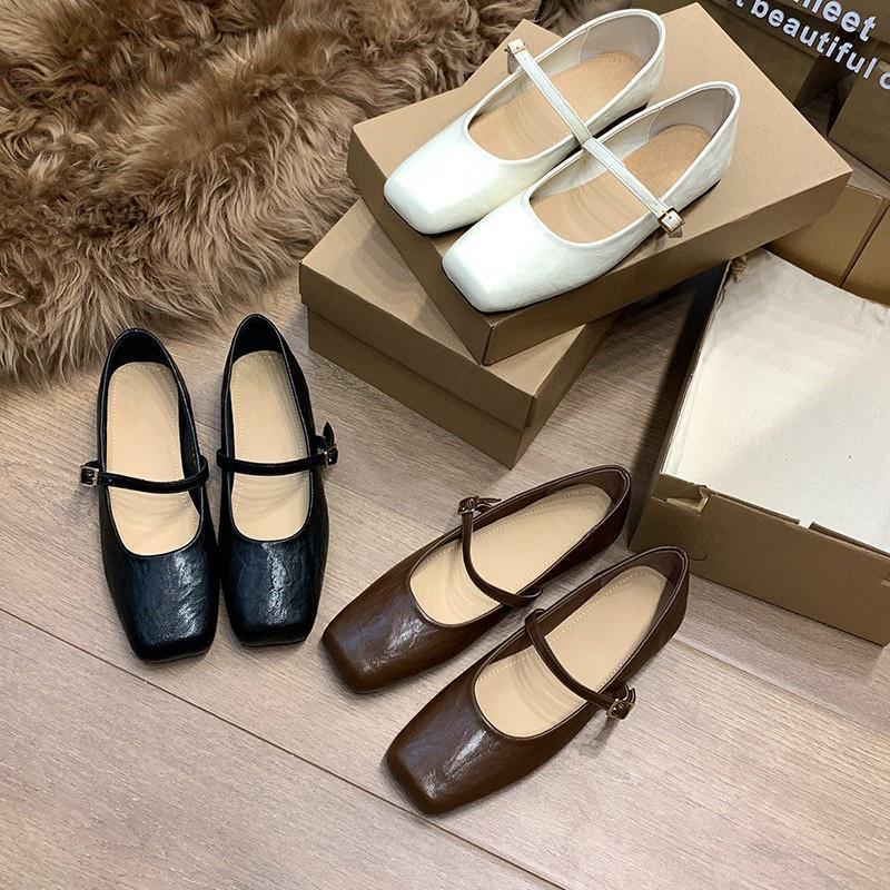 2025 British style small leather shoes for women's new spring and autumn casual retro square head Mary Jane single shoes for women
