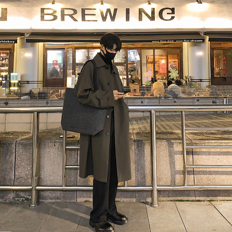 saferido hipster Spring and Autumn Korean Style Windbreaker Men's Handsome All-Match Mid-Length Windbreaker Hong Kong Style Trendy High-Grade Thickened Coat