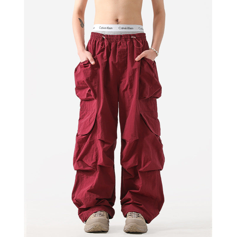 American vibe retro street casual pants men's summer new loose and wide style quick-drying all-match overalls trend