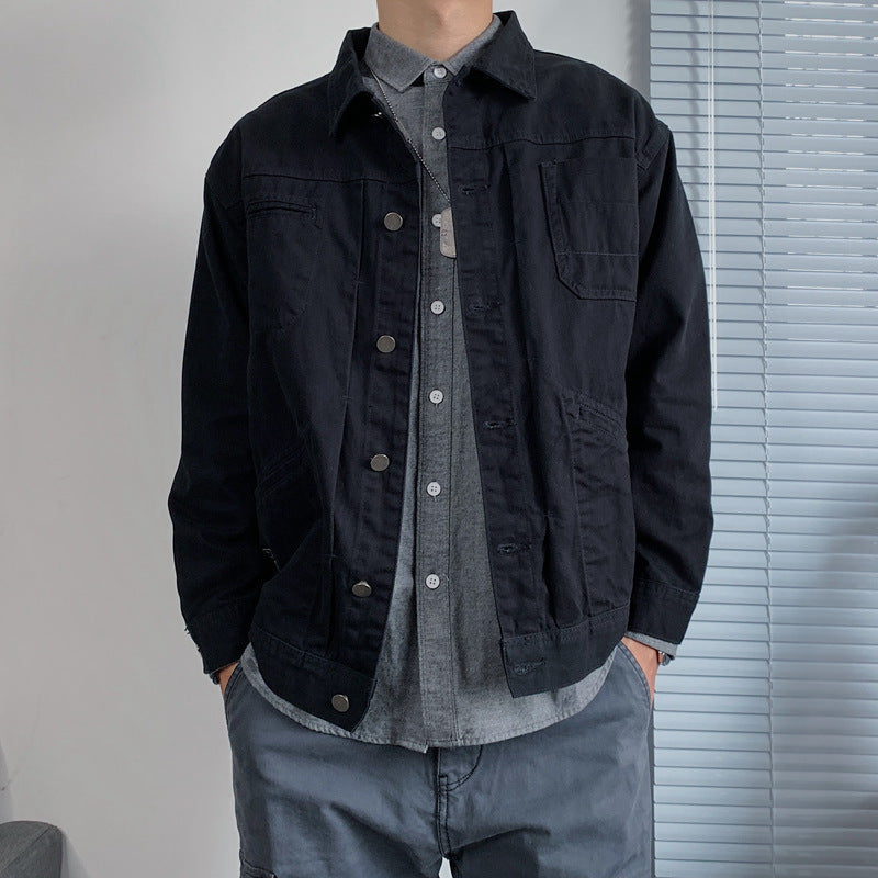 saferido -shop black men fashion urban Spring and Autumn Casual Workwear Jacket Men's Long-Sleeved Retro Solid Color Men's Jacket Loose Men's Trendy Outerwear