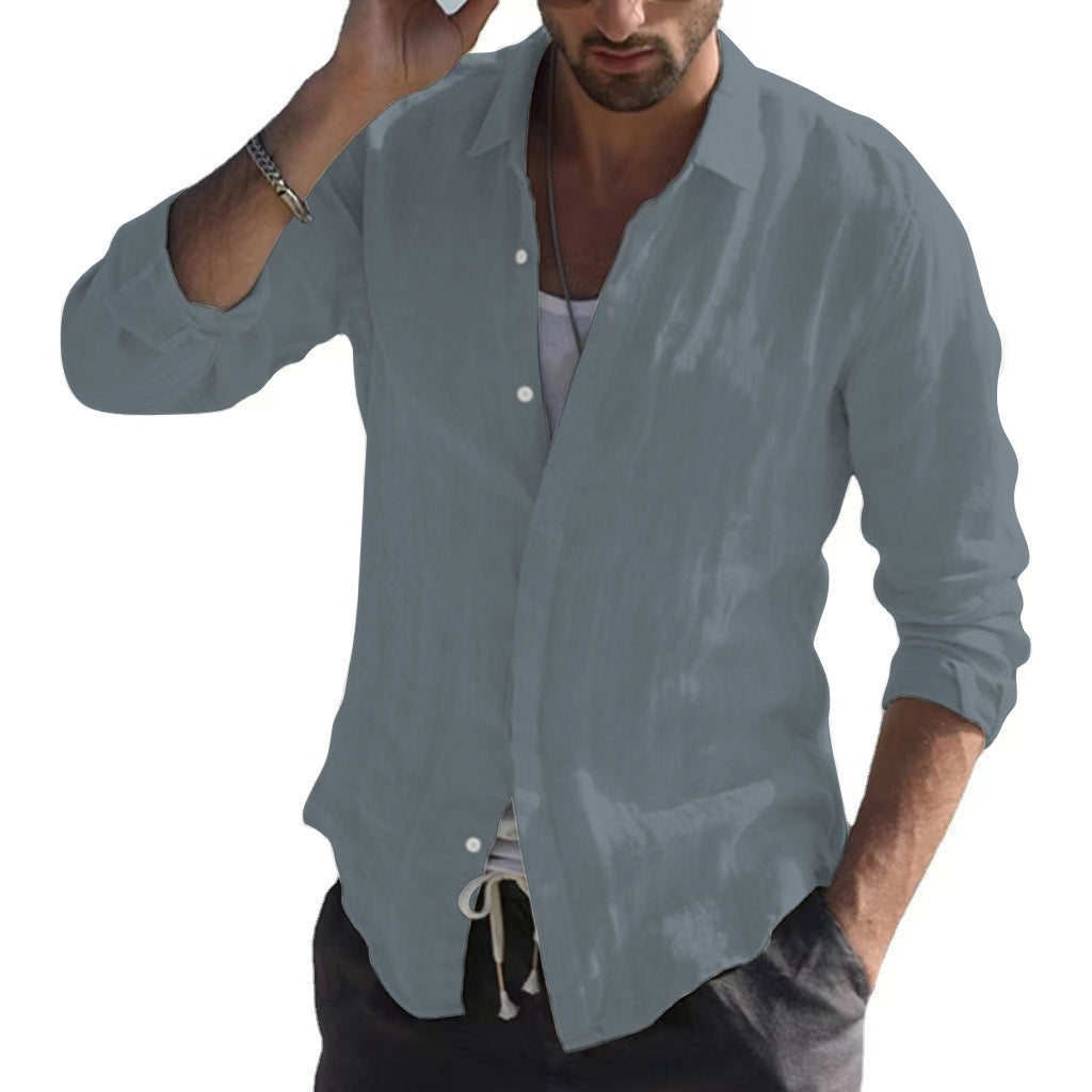 saferido -shop men’s fashion Pure Cotton Solid Color Long-Sleeved Shirt Men's Youth Casual Cardigan Shirt Men's Coat Promotion