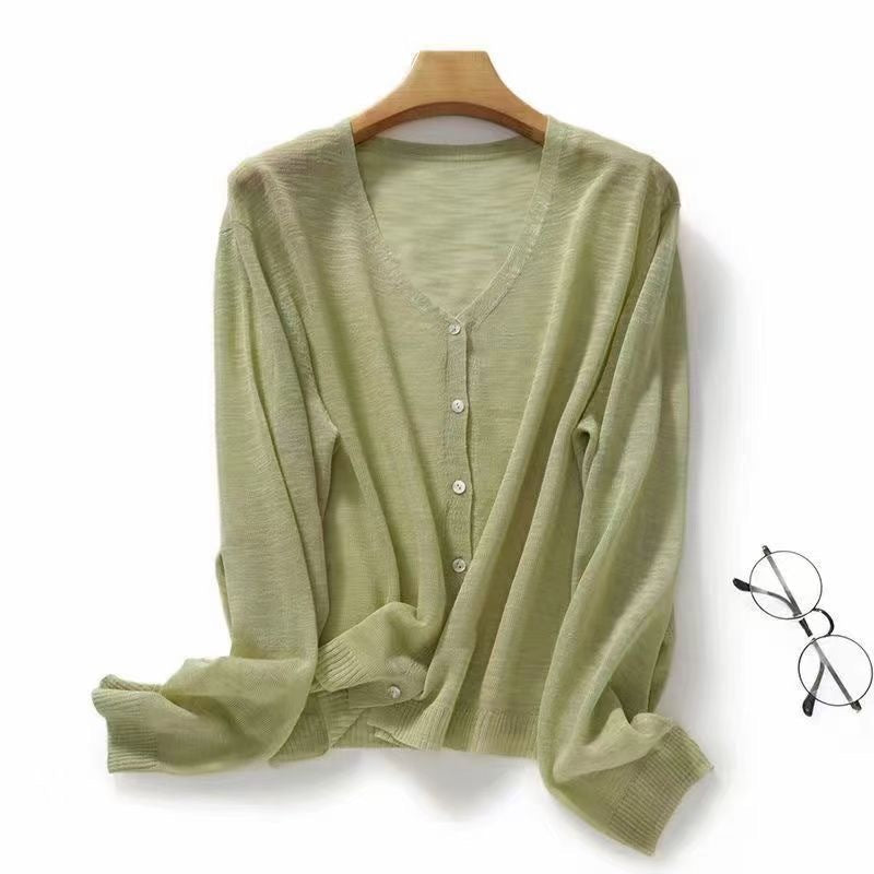 Thin bamboo and hemp short knitted cardigan jacket for women's summer imitation ice silk hollow sunscreen air-conditioning shirt for women