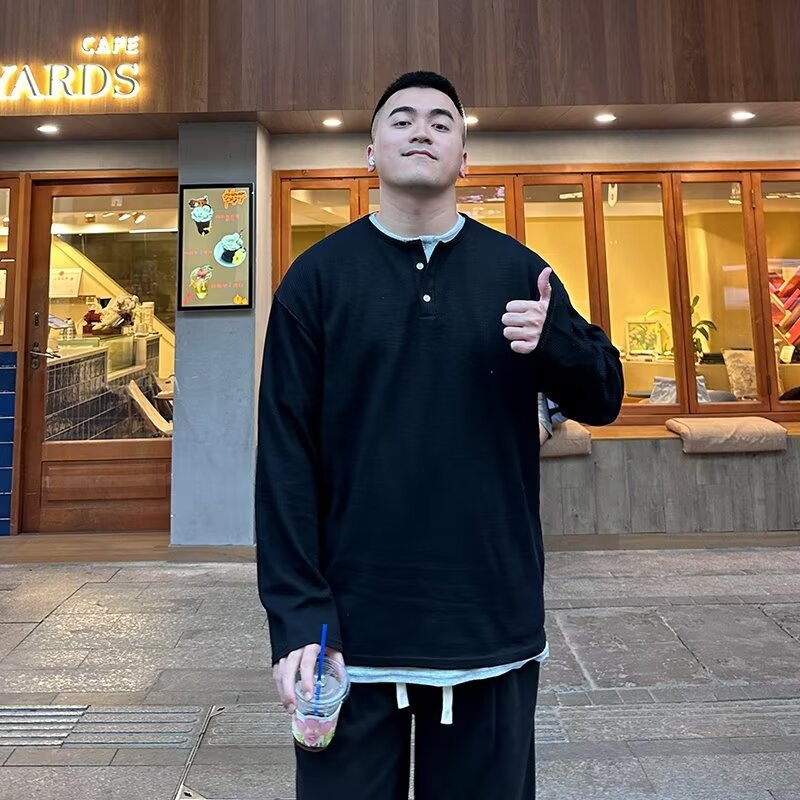 saferido guys clothing styles Japanese Retro Henry Collar Fake Two-Piece Long-Sleeved T-shirt Men's Autumn Casual Sweater Men's Autumn Bottoming Shirt