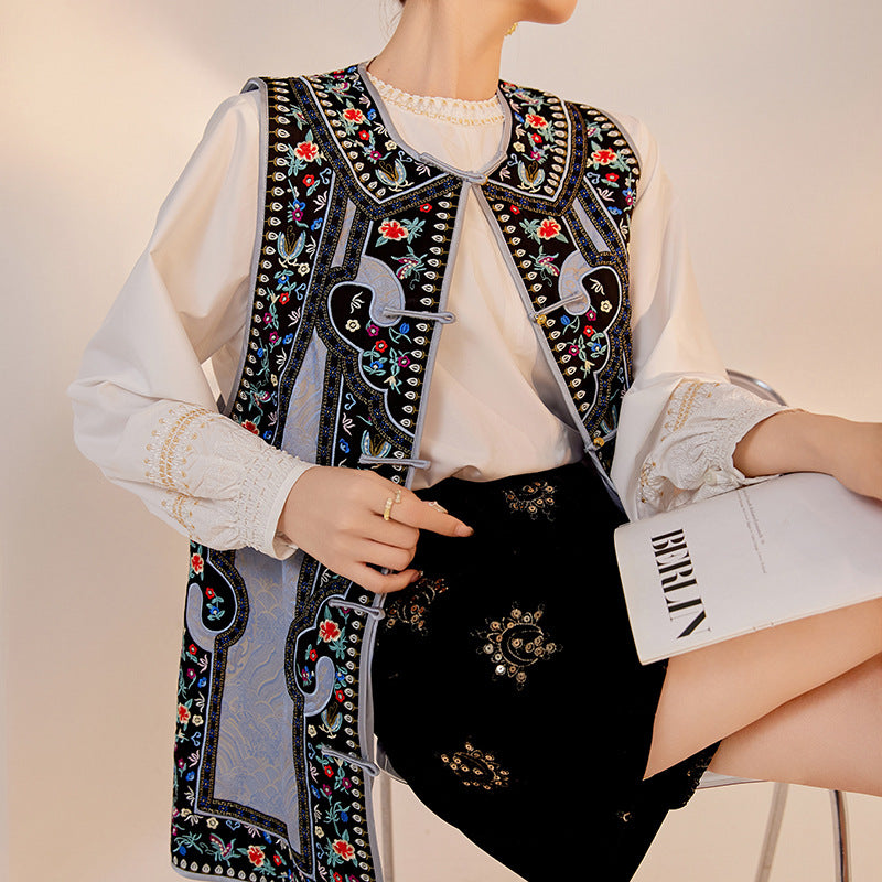 temperament national style new Chinese high-end unique high-end design sense light luxury retro vest jacket women M7088