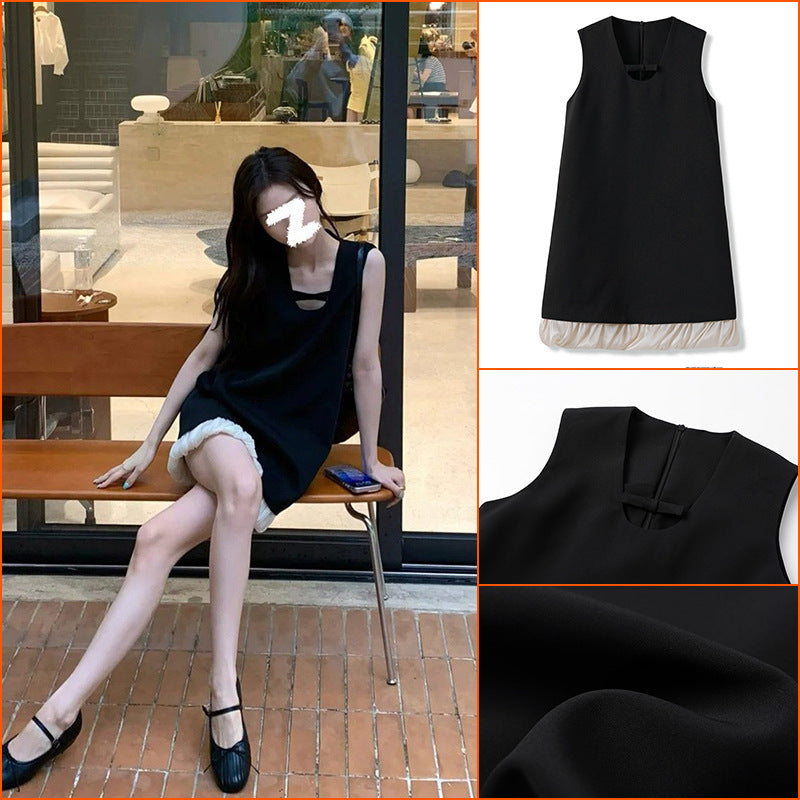 summer new celebrity style solid color ruffle edge sleeveless dress simple light luxury design skirt M5009