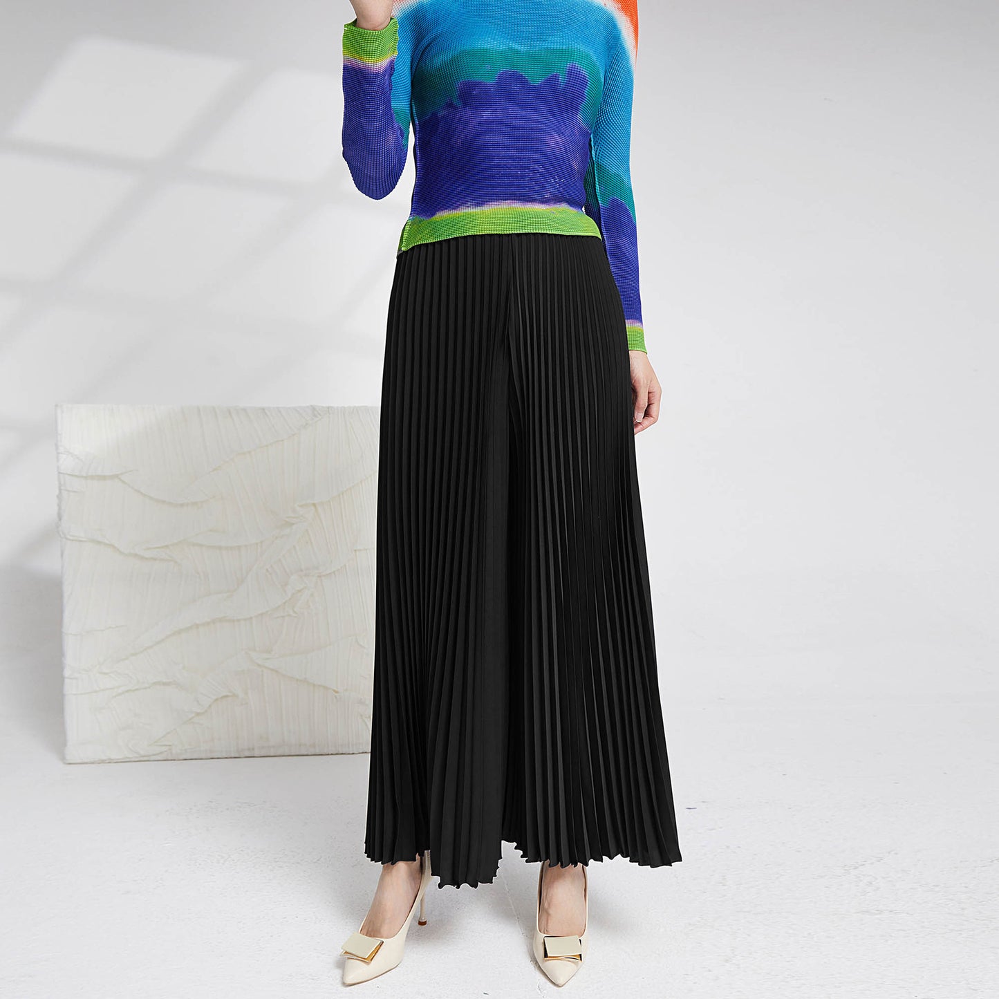 2025 pendant feeling high waist wide leg pants women's fashion Popular style loose solid color long versatile pleated casual trousers skirt