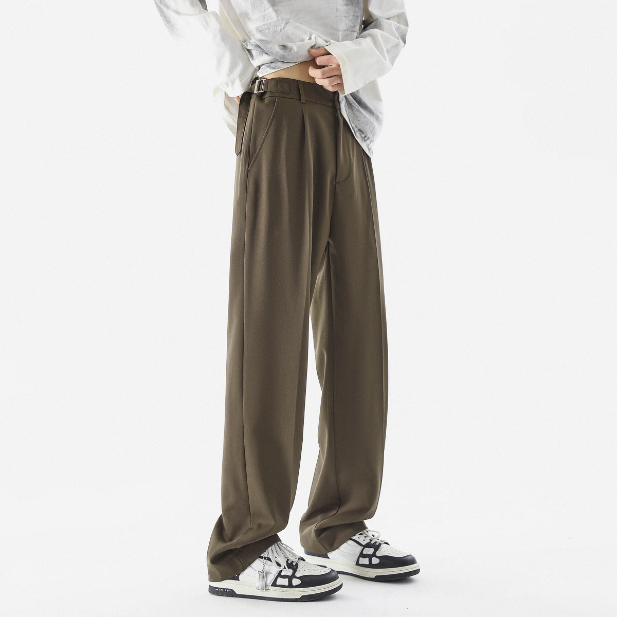 saferido -shop black men fashion urban Italian Style Naples Suit Pants Draping High-Grade Suit Pants Ruan Handsome Loose Straight Casual Pants