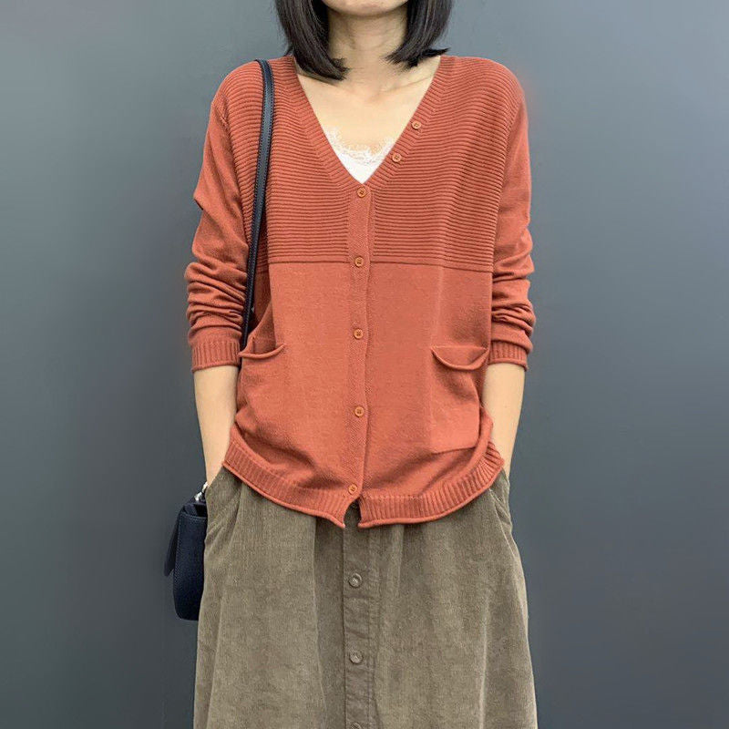 spring and autumn new Korean version of women's clothing loose and thin literary solid color long-sleeved knitted cardigan thin sweater jacket