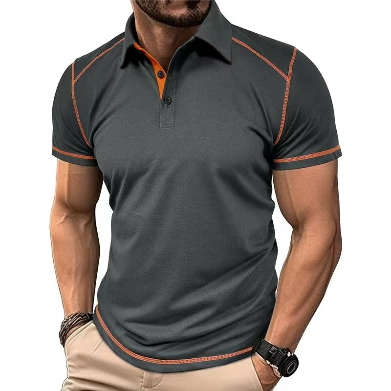 Summer Men's Lapel Polo Clothes Contrast Color Polo Shirt European and American T-shirts for Men