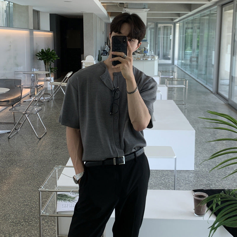 saferido starboy outfit Spring and Summer New Short Sleeve Knitted Cardigan T-shirt Men's Korean-Style Trendy Light Mature Style Loose Solid Color Half Sleeve Cardigan Jacket