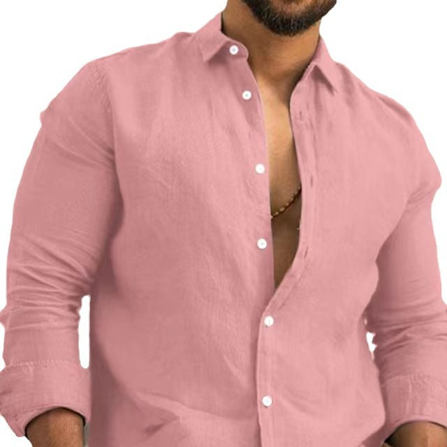 saferido -shop men’s fall fashion Cotton and Linen Solid Color Men's Shirt Youth Casual