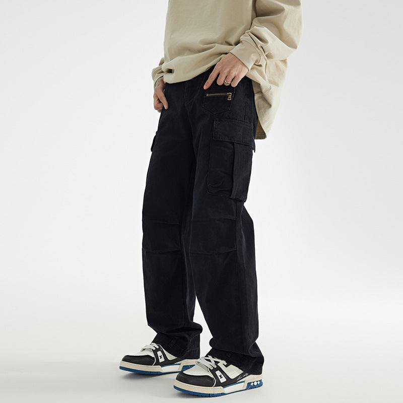 American high street retro multi-pocket overalls men's summer new ins trend loose straight versatile casual pants