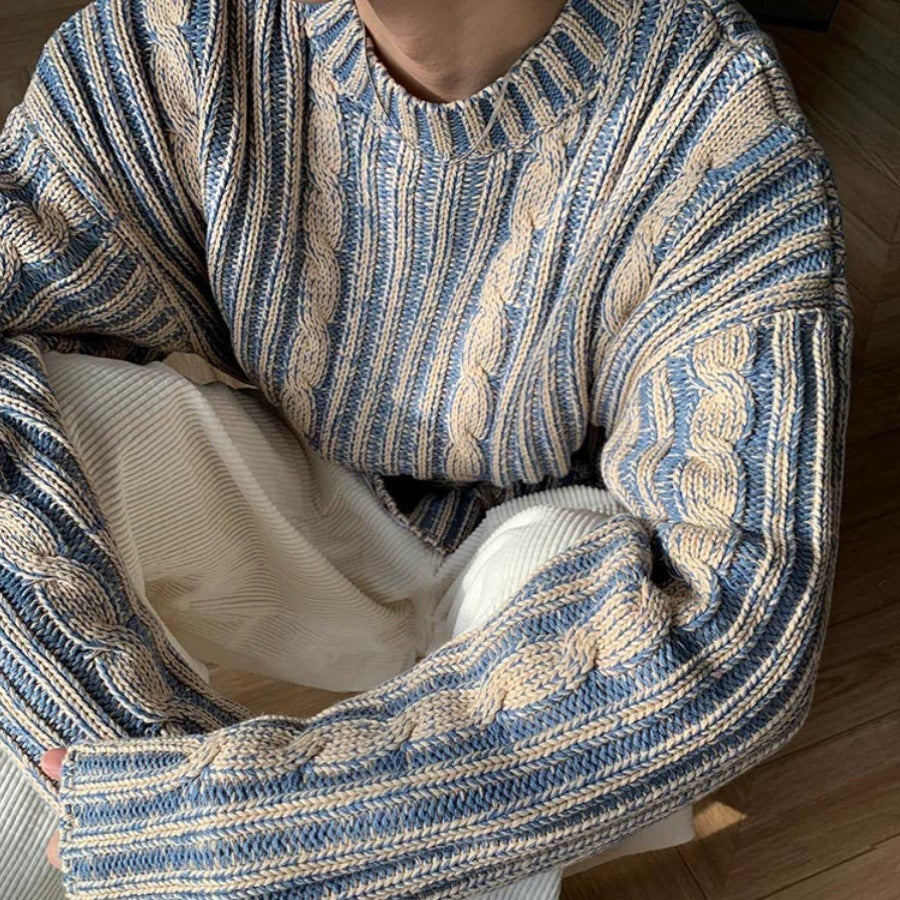 saferido -shop 90s fashion men Cleanfit Men's High-Grade Sweater Autumn and Winter Korean Style Wear Retro Contrast Color round Neck Casual Sweater