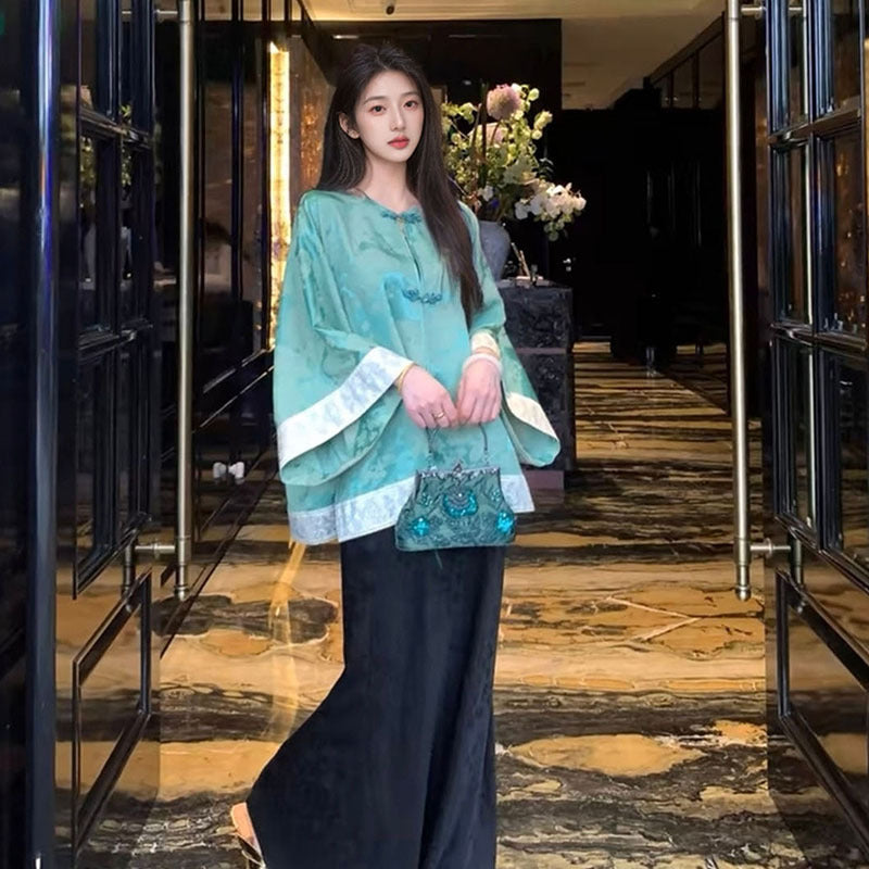 spring new Chinese style printed shirt retro celebrity temperament light luxury loose top M5007